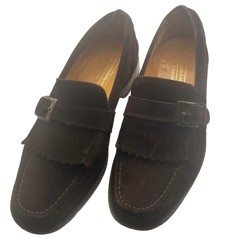 Johnston & Murphy Domani Brown Suede Loafers Kiltie Buckle Italy Men's US 9.5 M